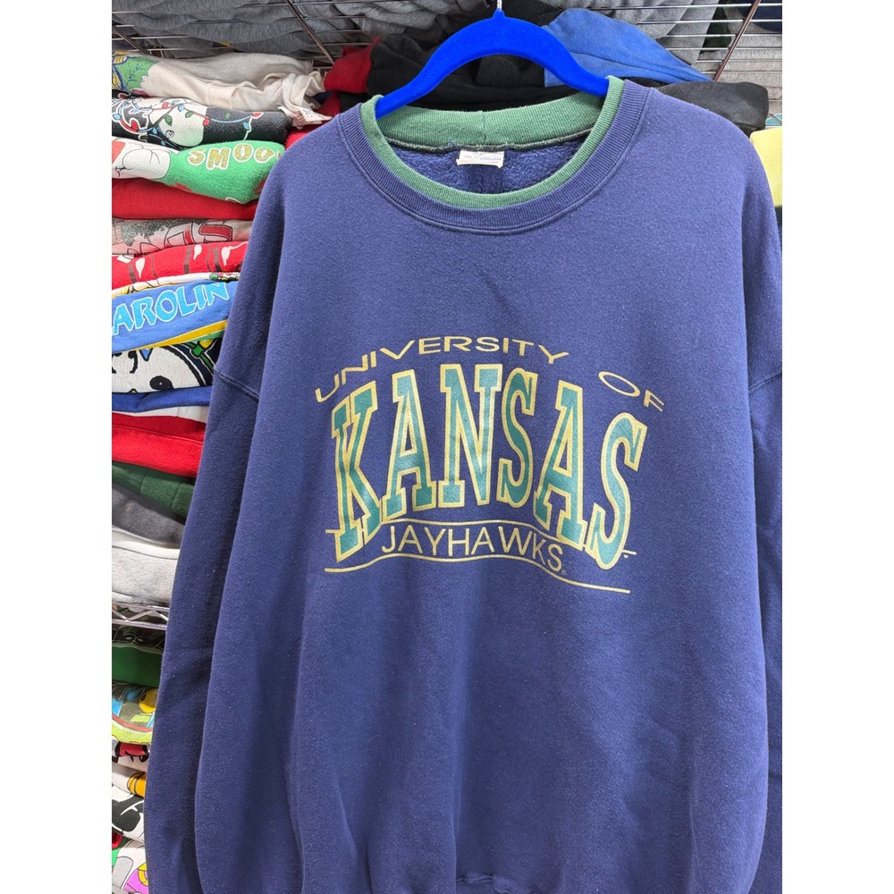 Vintage University of Kansas Jayhawks Sweatshirt Signature Sportswear Navy XL